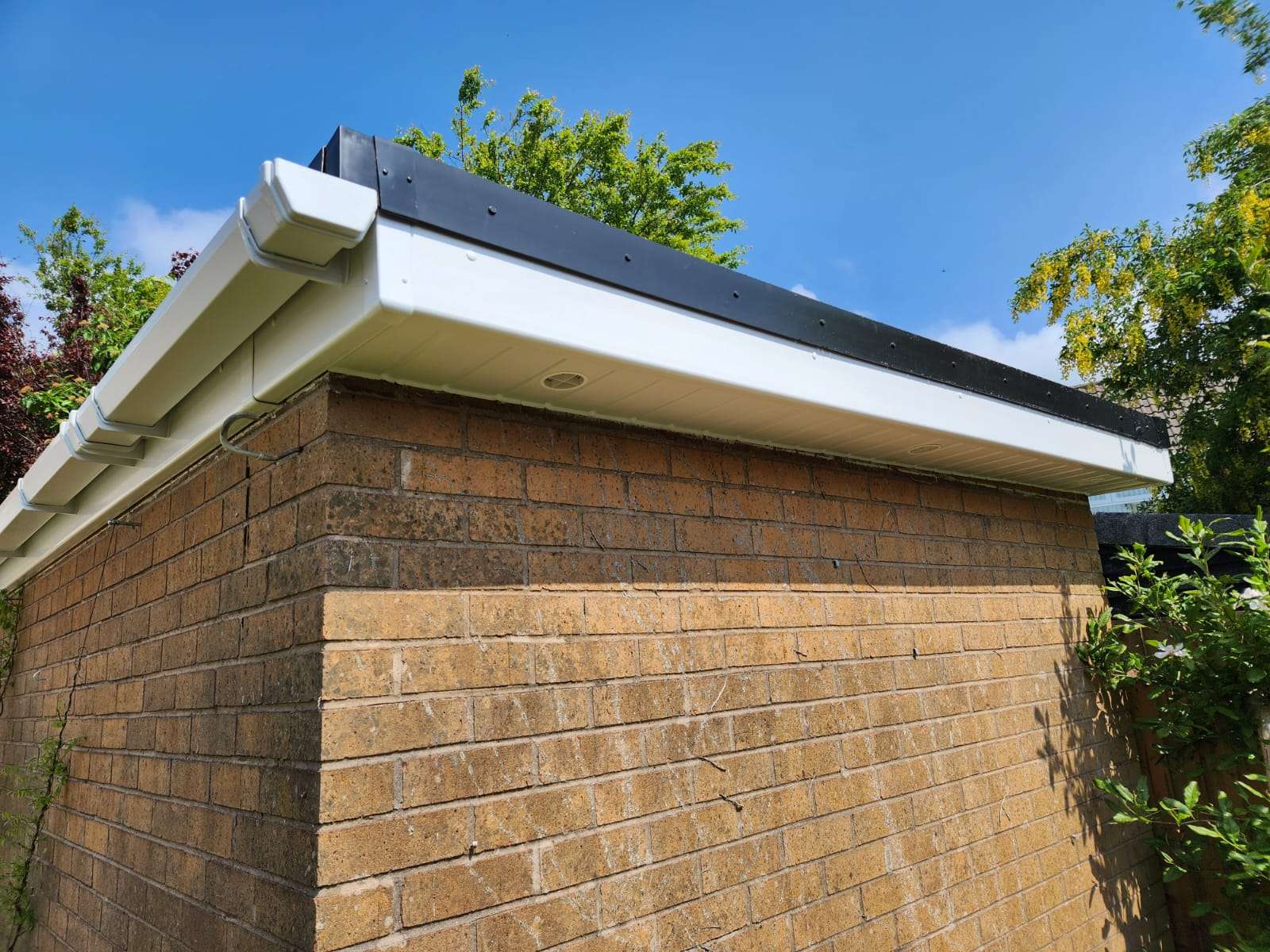 New white UPVC fascias, soffits and guttering fitted to a Bolton home